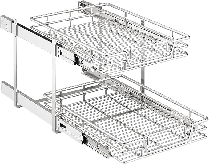 2-Tier Kitchen Cabinet Pull Out Shelf and Drawer Organizer Slide Out Pantry Storaqe Basket in Multiple Sizes (16" W x 21" D) by Unknown