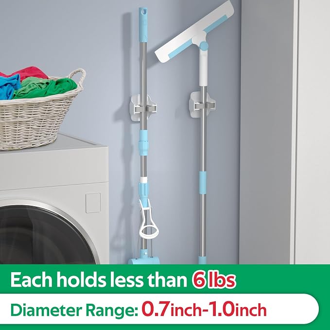 reliahom Broom Holder Wall Mount Mop Grippers Organizer wall Hanging, 5Pack | No Drilling Self Adhesive Easy install Anti-Slip Mop Broom Hanger Storage Rack for Kitchen,Laundry Room,Garden,Garage - Image 5