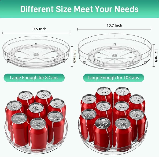 Optish 2 Pack Lazy Susan Organizer for Cabinet, Non-Skid, 9.5" 10.7" | Fridge Organizer and Storage, Rotating Spice Organizer, for Pantry, Kitchen, Table Top, Countertop, Easy Access, Load 15 lbs - Image 4