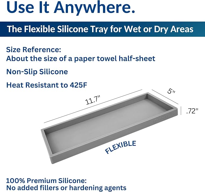 Silicone Countertop & Vanity Bathroom Tray – 2 PC 11.7" | Bathroom Tray Set, Bathroom Tray Countertop, Bathroom Counter Tray, Dish Soap Kitchen Tray & Bathroom Organizer Countertop - Image 3