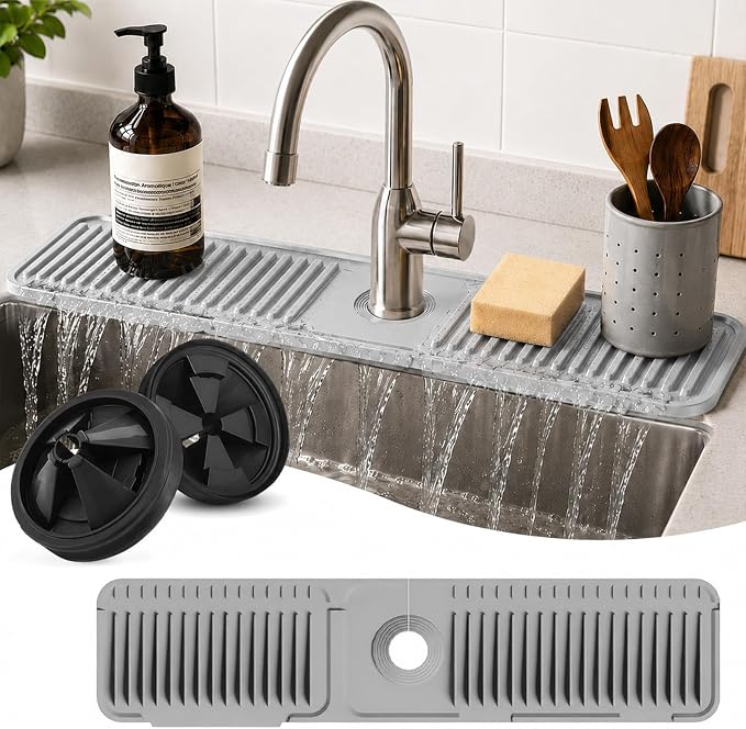 18 Inch Silicone Faucet Mat for Kitchen Sink Splash Guard, W/Sink Baffle | BPA-free silicone, Heat-resistant, non-slip, and built to withstand daily kitchen use, dishwasher safe and simple to rinse by Unknown