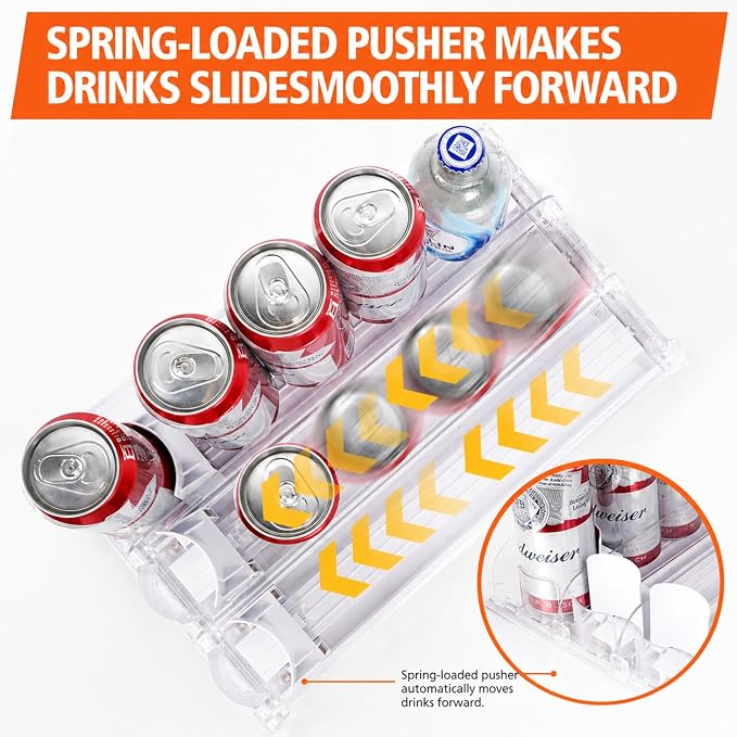 Stackable Soda Can Organizer for Refrigerator, Automatic Drink Dispenser with Pusher, Holds 25–30 Cans, 5 Row Fridge Organizer, Adjustable Beverage Rack, Easy Access Storage - Image 2