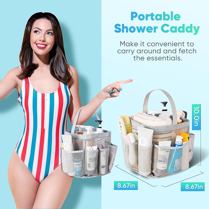 EUDELE 2 Pack Mesh Shower Caddy Portable for College Dorm Room Essentials, Shower Caddy Dorm with 9-Pocket Large Capacity,Shower Bag for Beach,Swimming,Gym All Black+All Grey - Image 4