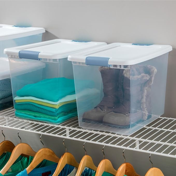 Sterilite 18-Pack Latching Box, Under Bed Storage Bins with Lids, Clear Plastic, 25 Quart - Heavy-Duty Organizing Containers for Closet, Bathroom, and Office | Heavy-Duty and Stackable Plastic Containers with Latches for Closet, Cabinet, Bedroom, Bathr... - Image 7