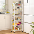 6 Tier Slim Rolling Storage Cart, Narrow Mobile Shelving Unit Organizer Utility Cart with Wheels, Metal Wire Storage Rack with Baskets for Kitchen, Bathroom, Laundry & Living Room, 10in(W) White by ThreeHio