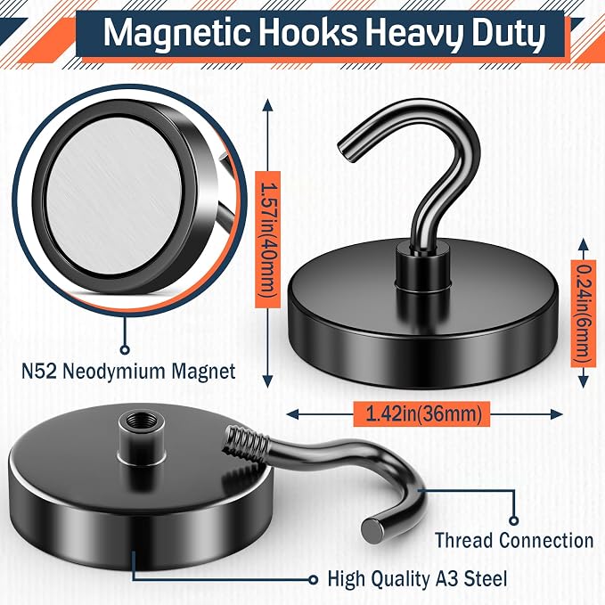 FINDMAG 6 Pack Black Magnet Hooks, 150LB+ Magnetic Hooks for Cruise Cabins | Heavy Duty Cruise Magnetic Hooks with Neodymium for Locker, Office, Fridge, Classroom, Grill and Ship Use - Image 7