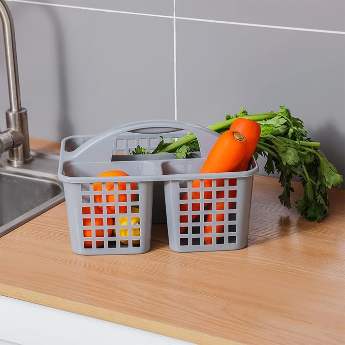 Portable Shower Caddy Basket Plastic Storage Basket with Compartments Grey | Sturdy Large Capacity Cleaning Supplies Organizer Divided Tool Bin for Bathroom Kitchen Bedroom College Dorm Essentials - Image 6