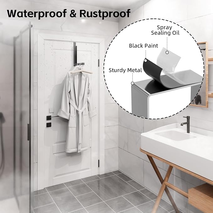 Over the Door Hook, Door Hooks for Hanging Towels, Bags,Coats,Umbrellas, Mirrors, Over Door Dual-Hook, Suitable for Bathrooms, Bedrooms, Laundry Rooms, Kitchens, Storage Rooms (Black-4-BK) - Image 6
