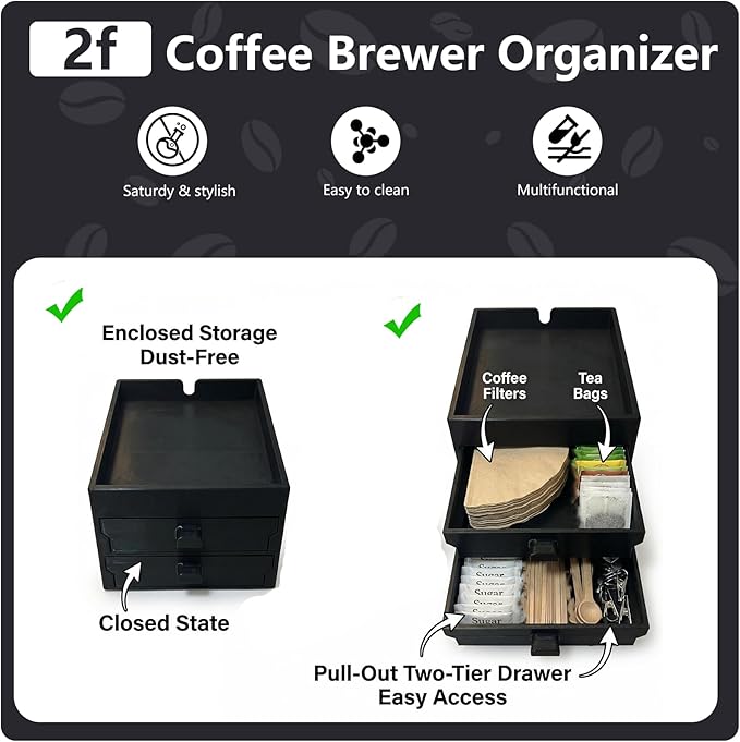 Coffee Brewer Organizer for Intasting Electric Kettle,Two-tier design | with elevated kettle platform and pull-out storage drawer,Elevated Pour Over Coffee Maker Holder for Beans,Tea & Accessories - Image 4