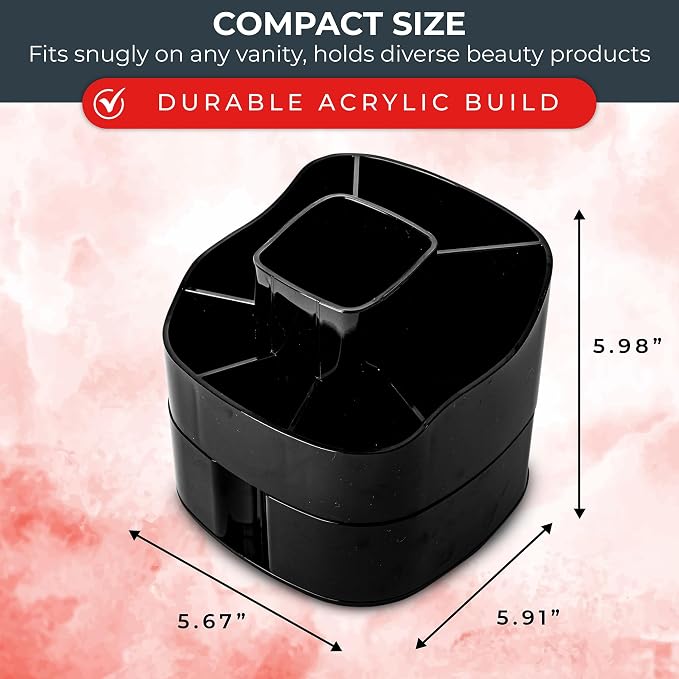 Masirs Small 360 Rotating Makeup Organizer, 5 Compartments, Square Black | Small 360 Rotating Makeup Organizer, 5 Compartments, Acrylic Mini Lazy Susan, Vanity Bathroom Counter, Square Black - Image 3