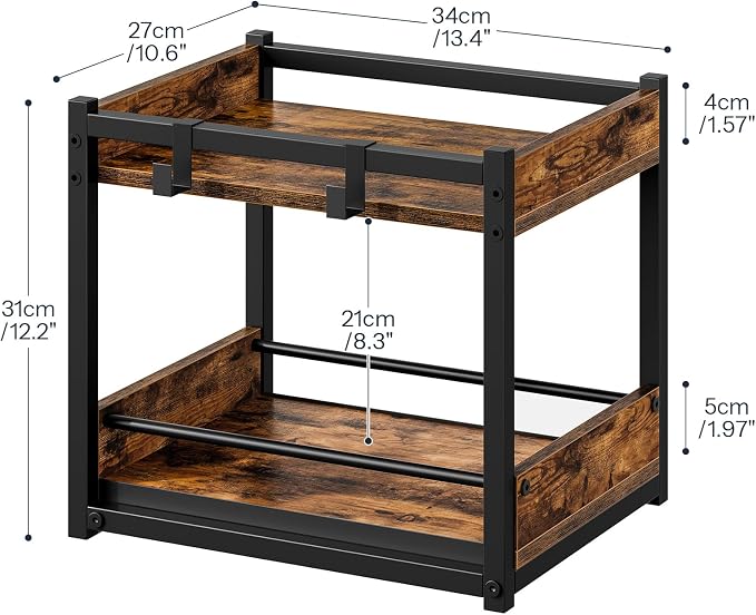 HOOBRO Kitchen Countertop Organizer, Corner Shelf Organizer, 2-Tier Spice Rack with Pull-Out Shelf and Hooks, for Kitchen, Office, Study, Bedroom, Living Room, Rustic Brown and Black BF08TL01 - Image 3