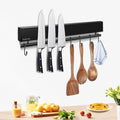 12 Inch Magnetic Knife Holder with 5 Hooks, No Drilling Black Magnetic Strip and Utensil Hanger for Wall by Unknown