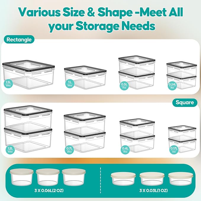 40 Pcs Food Storage Containers with Lids Airtight (20 Lids & 20 Containers) | Reusable Plastic Leakproof Meal-Prep Container for Kitchen Storage Organization Microwave/Dishwasher Safe with Labels & Pen - Image 2