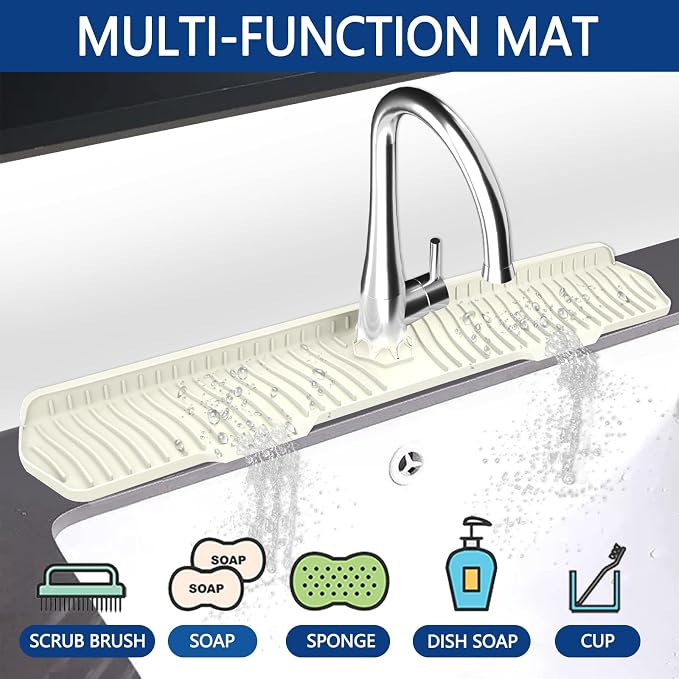 Kitchen Sink Splash Guard Gen2-30" x 6'' Silicone Sink Mat Splash Guard fit for Countertop, Bathroom,Farmhouse,RV by EBIGIC (off white) - Image 3