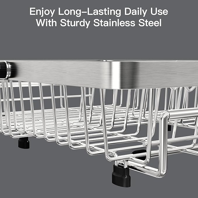 Dish Drying Rack Over The Sink with Utensil Holder, Mat | Expandable Stainless Steel Dish Drainer for Small Kitchen, Apartment, RV, Counter Space Saving, Perfect Fit, Rustproof - Image 7