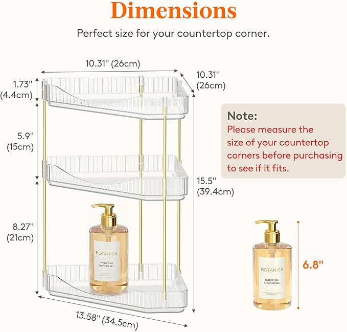 Lifewit 3 Tier Corner Bathroom Counter Organizers and Storage, Clear | Plastic Makeup Skincare Organizers Countertop, Large Sink Cosmetic Perfume Shelf for Bedroom, Dresser, Kitchen, Vanity - Image 2