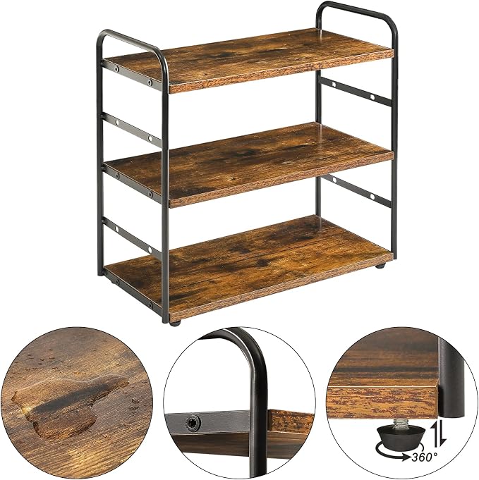 IBUYKE Kitchen Countertop Standing Storage Shelf,Set of 2,Brown TWJ001H-2 | 3-Tier Bathroom Counter Organizer Tray Countertop Storage Shelf Counter Standing Rack Cosmetic Holder - Image 7