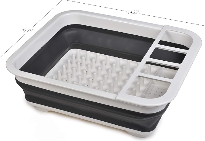 Masirs Pop-Up Collapsible Dish Drying Rack: Convenient Storage, Drains into Sink, Eight Large Plate Capacity, Sectional Cutlery and Utensil Compartment. Compact and Portable Design. - Image 2