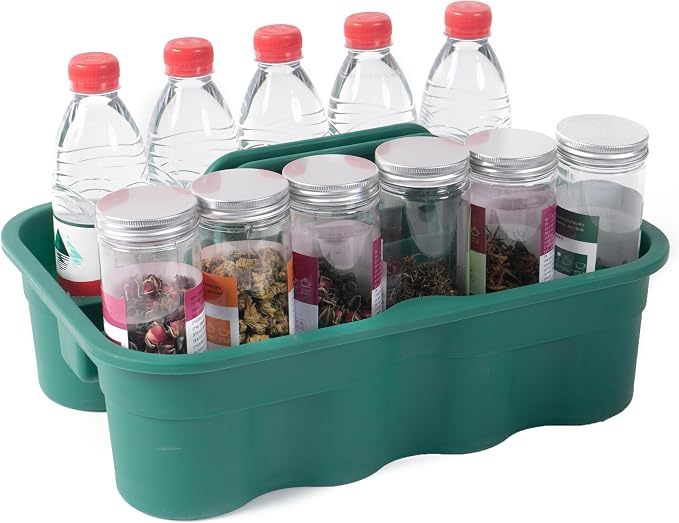 Matthew Large Plastic Tote Tool & Deluxe Supply Cleaning Caddy with Handle Portable Shower Basket Storage Caddy for Cleaning Products Organizer,Take-Out Coffee/Soft Drink,Bath Multi Use - Green by MATTHEWCLEANINGPRODUCTS