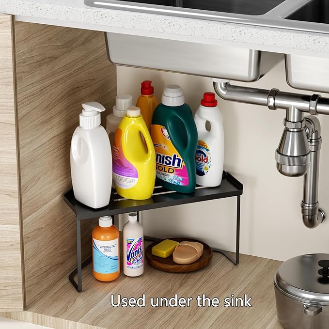 Stackable Metal Kitchen Cabinet Organizer,Kitchen Corner Shelf with Non-Slip Mat,Bathroom Organizer,Storage Shelf for Cabinet/Bathroom/Countertops/Utensils - Image 6