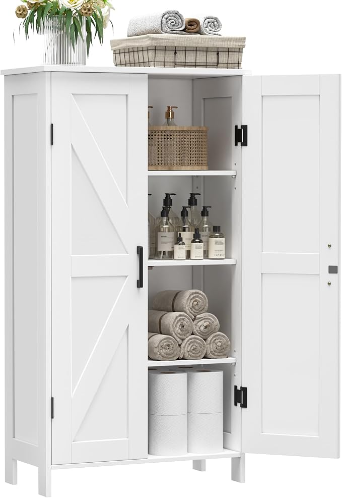Homleke 43.3" H Farmhouse Bathroom Storage Cabinet with Adjustable Shelves | Freestanding Storage Cabinet with Barn Doors for Bathroom, Kitchen, Living Room, Dining Room & Entryway, White by Homleke