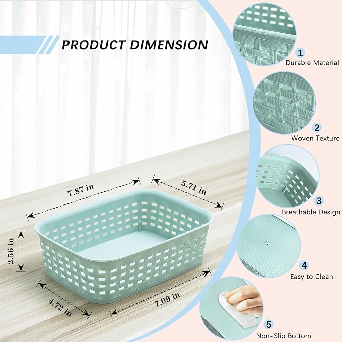 Soddeph Plastic Storage Baskets for Cabinets, Household Pantry Organization with Handle,Organizer Bins for Room,Bathrooms,Under-Sink,Kitchen (Green, XS-3PACK) - Image 2