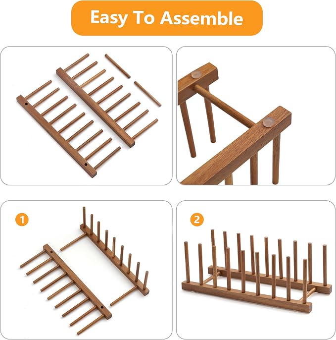 HBlife 2pcs Acacia Wooden Dish Dying Rack Pot Lid Plate Organizer Holder for Cabinet, Cutting Board Stand Drainer Storage Plate Rack for Dish, Pot Lid, Bowl, Cup, Cutting Board and Books - Image 3
