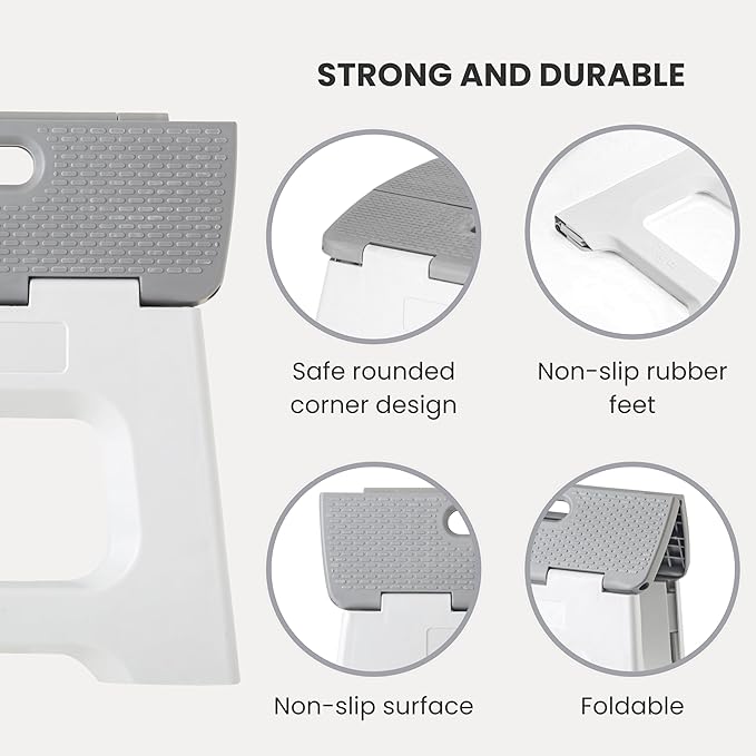 Vigar Compact Foldable Step Stool, 9-Inch, Gray | For Adults Up to 330 Pound, Lightweight, Non-Slip Folding Design, Compact Step Stool, Space-Saving Household Use - Image 4