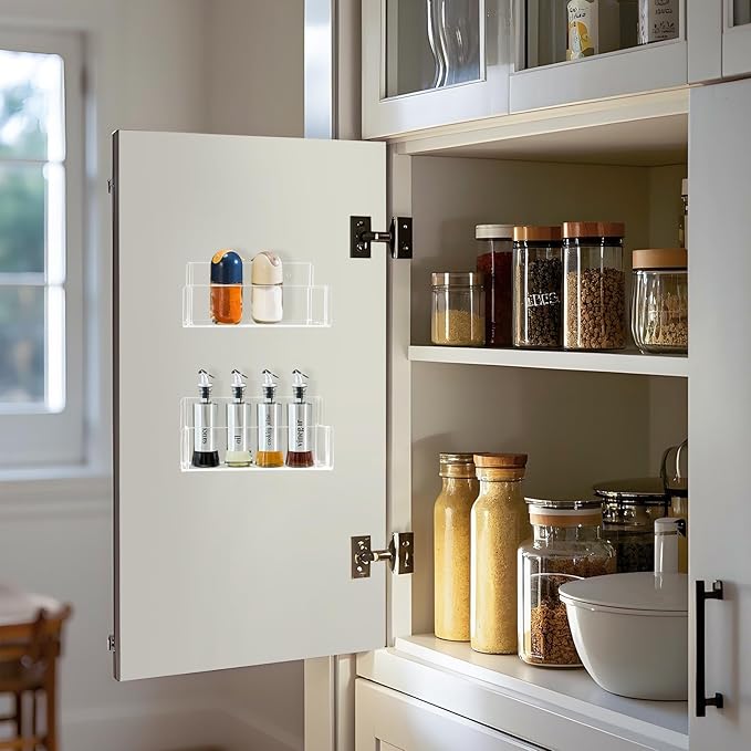 Acrylic Spice Rack Wall Mount-6 Inch, Clear Spice Shelf Storage Holder, 2 Pack Hanging Seasoning Rack Organizer for Cabinet Door, Cupboard or Wall Kitchen (Adhesive or Screw) - Image 2