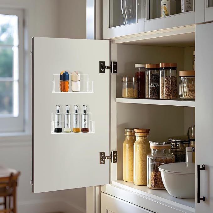 Acrylic Spice Rack Wall Mount-6 Inch, Clear Spice Shelf Storage Holder, 4 Pack Hanging Seasoning Rack Organizer for Cabinet Door, Cupboard or Wall Kitchen (Adhesive or Screw) - Image 4