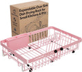 Pink Dish Drying Rack Over The Sink with Utensil Holder | Expandable Stainless Steel Dish Drainer for Small Kitchen, Apartment, RV, Counter Space Saving, Perfect Fit, Rustproof by MAJALiS