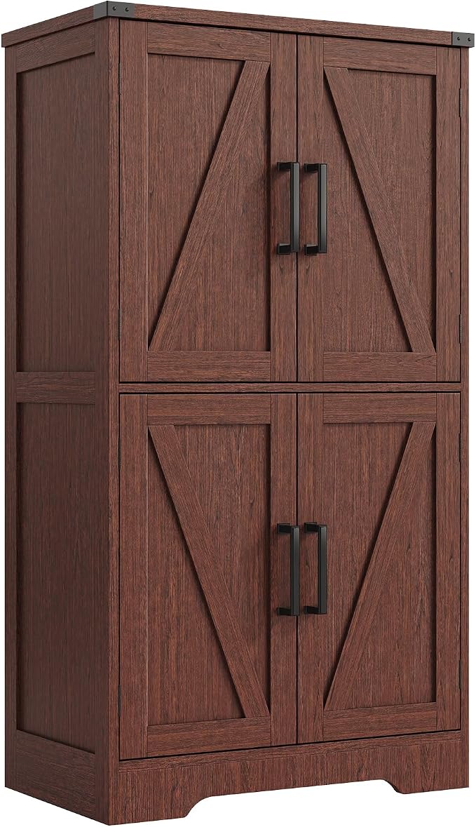 Treocho Farmhouse Bathroom Floor Cabinet with Adjustable Shelves | 13.78"D x 23.62"W x 43.46"H, Freestanding Kitchen Pantry Cabinet, Cupboard for Living Room, Dining Room, Walnut - Image 3