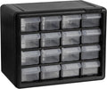 Akro-Mils 16-Drawer Plastic Storage Cabinet, 10.5"W x 6.5"D x 8.5"H, Black | Plastic Cabinet w/ Drawers for Garage Organization, Beads, Makeup Organizer, Building Bricks Storage, Teacher Toolbox, 10116 by Akro-Mils