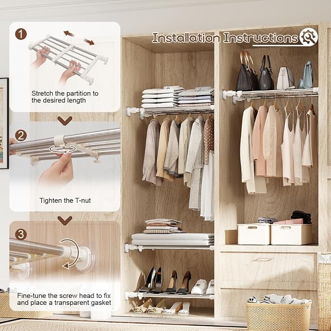 Expandable Shelf Rod Closet Tension Shelf for Closet | Tension Shelf Heavy Duty Clothes Hanger Adjustable DIY Storage Organizer Shoe Rack 29.4 - 46.25 inches - Image 3