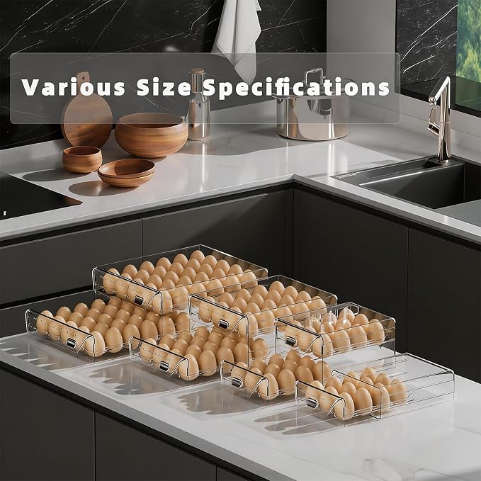 HIYOHIYO Clear 40 Grid Egg Holder for Fridge, with Drawers, 2-Tier | with Time Scale Marking | Large Capacity | Stackable | Sturdy Eggs Container for Refrigerator and Countertop - Image 7
