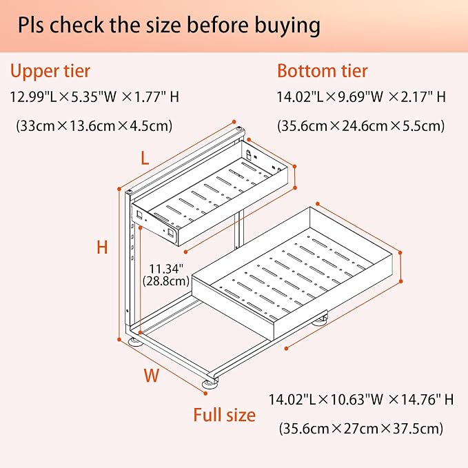 Under Sink Organizer, Bathroom Counter Organizer, 2 Pack 2 Tier L-Shape White, Adjustable Height Carbon Steel, Under Cabinet Storage with Pull Out Drawer, Use for Kitchen Bathroom Office Shop Laundry - Image 5