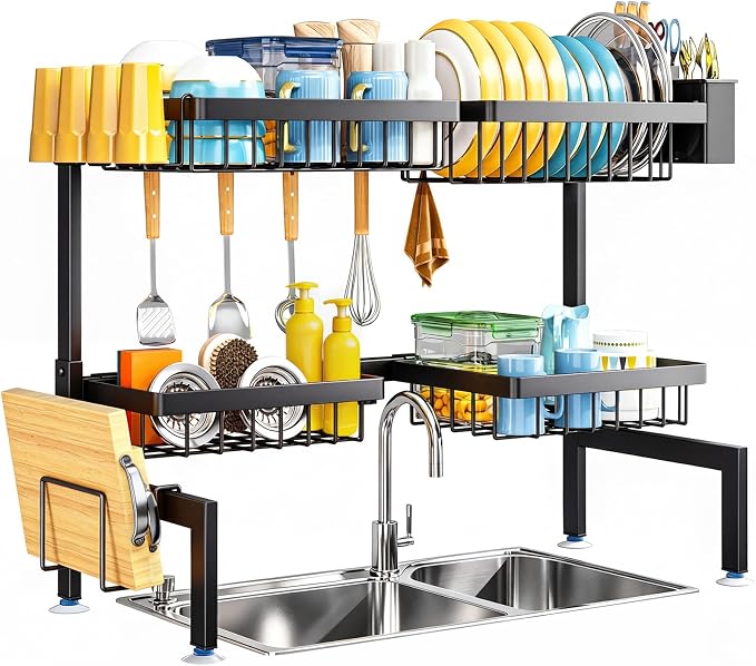 ARSTPEOE Large Over The Sink Dish Drying Rack 2 Tiers 4 Baskets | Fits All Sinks (from 26.57" to 35"), 2-Tier Adjustable SinkRack, Dishes Rack Kitchen Storage Organizer, Space Saving by ARSTPEOENeatChic