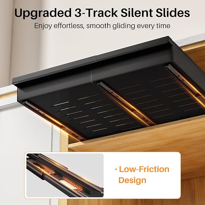 Pull out Cabinet Organizer, 1-Pack Expandable(13.6"-24") Silde out Drawers with Raising Pad for Framed Cabinets, Adjustable Full-Extension Adhesive Roll out Shelves for Kitchen Pantry Home Pot and Pan - Image 7