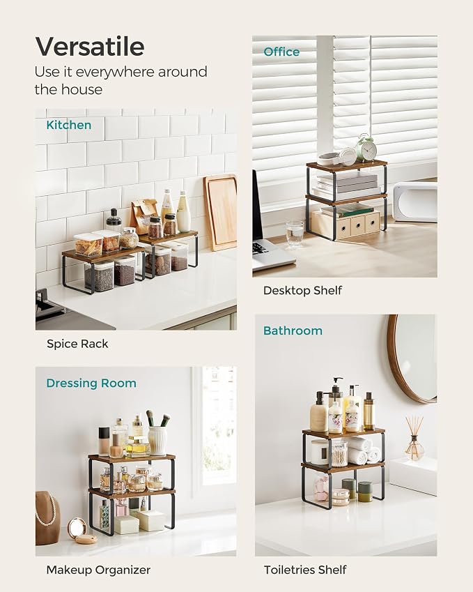 SONGMICS Cabinet Organizer Shelf, Set of 2 Spice Rack, Kitchen Storage | Kitchen Counter Storage Spice Rack, Particleboard, Steel, Tan and Black, BYSTRO Collection UKCS020X01 - Image 5