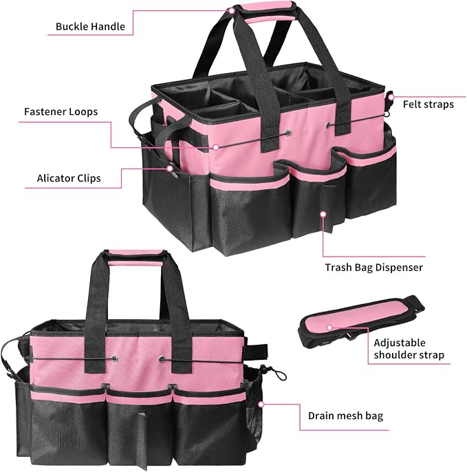 Large Cleaning Caddy Bag-Wearable, Waterproof, Heavy, Duty | Waterproof with 4 detachable dividers, adjustable shoulder strap & waist belt. Multi-compartment. Heavy-duty for home/car. - Image 4