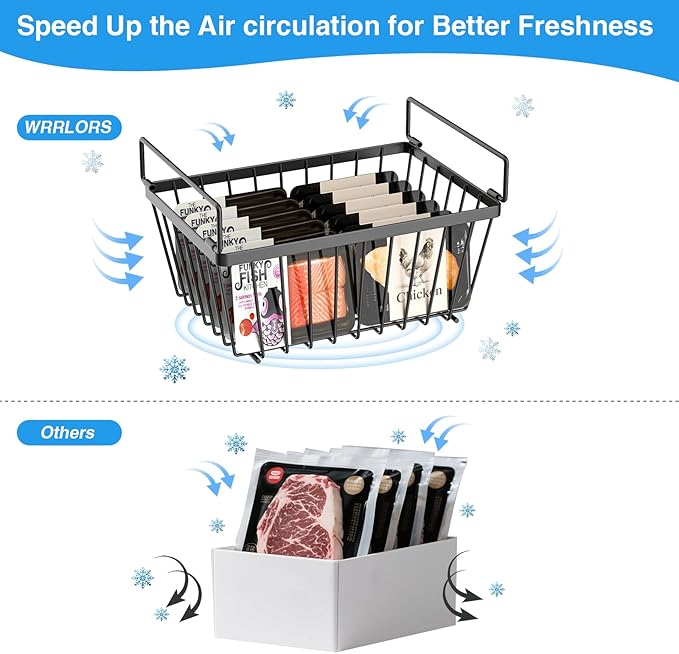 4 Pack Freezer Organizers Bins,Black Stackable Food Baskets | Small Chest Deep Freezer Storage for 5-7 Cu.Ft,Increased Space for Food Storage, Breathable design Easy to Access - Image 8