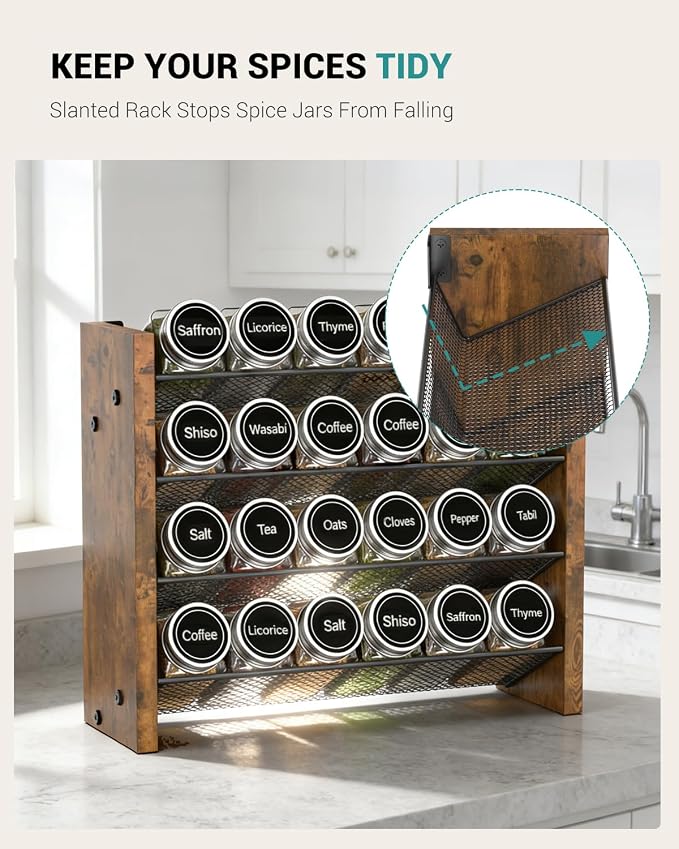 Spice Rack Organizer for Cabinet, Seasoning Organizer, No Jars Included | Wall Mount, Holds 24 Standard 4 oz Jars, Fits Jars Under 1.8 in Wide, 4-Tier Kitchen Countertop Shelf, 12.2" W x 10.3" H - Image 3