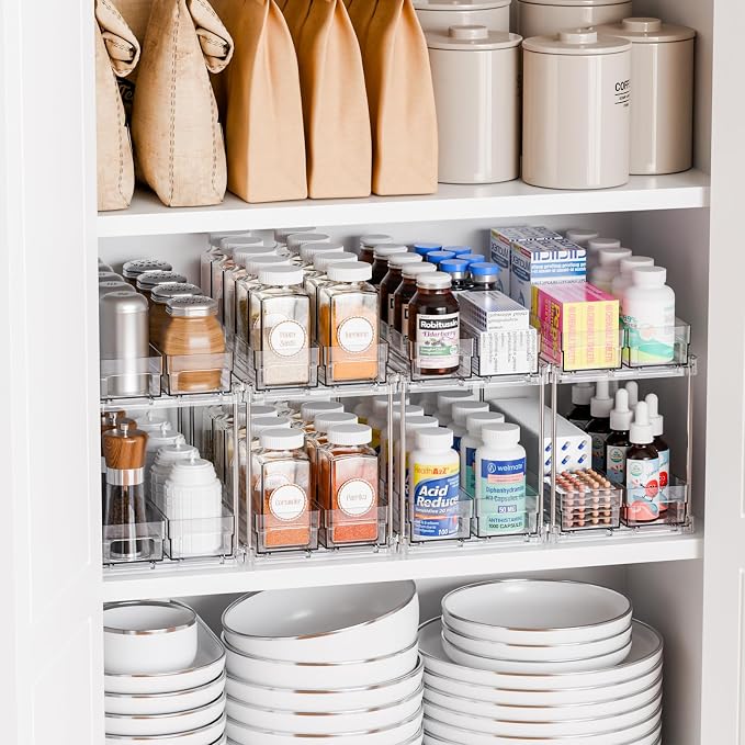 2 Tier Sliding Spice Racks for Cabinets,1 Pack 10.4'' Deep Narrow Vertical Spice Rack Pull Out for Inside Cabinets,Kitchen,Pantry,Cupboard Seasoning,Jar Organizer and Medicine Cabinet Storage - Image 7