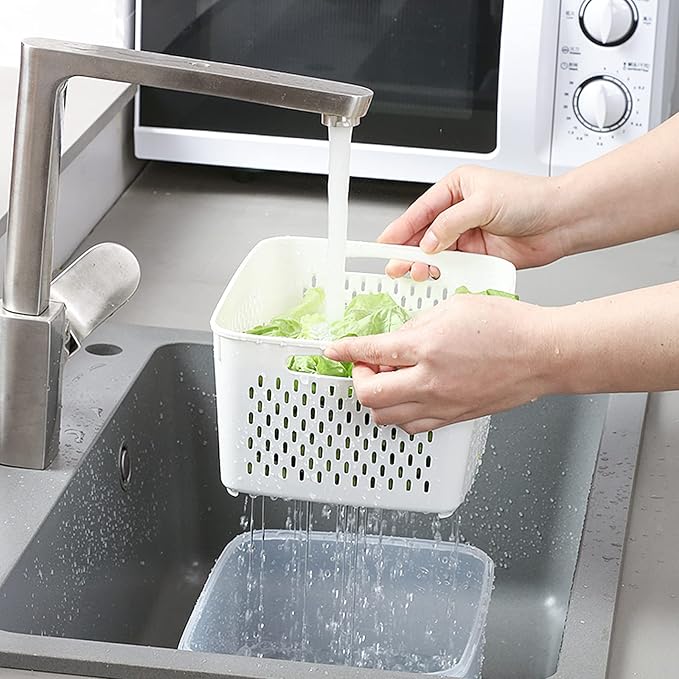 3Pack Fridge Food Storage Container Set with Lids with Strainer, Fruit Vegetable Storage Containers Keep Fruits, Vegetables, Berry, Meat Fresh longer, BPA-Free Plastic Produce Keepers - Image 2