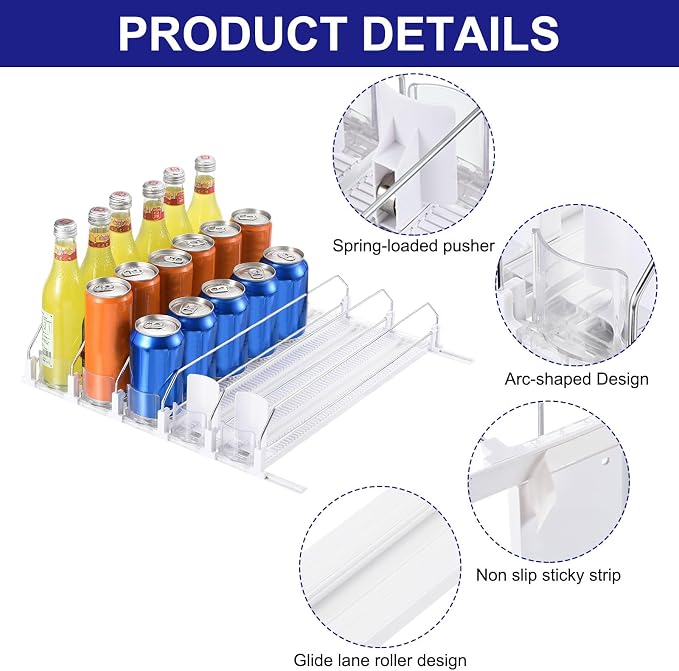 uxcell 3pcs Drink Organizer for Refrigerator, Self-Pushing Soda Can Organizer Width Adjustable Drink Dispenser Beverage Pusher for Fridge Pantry, White - Image 3