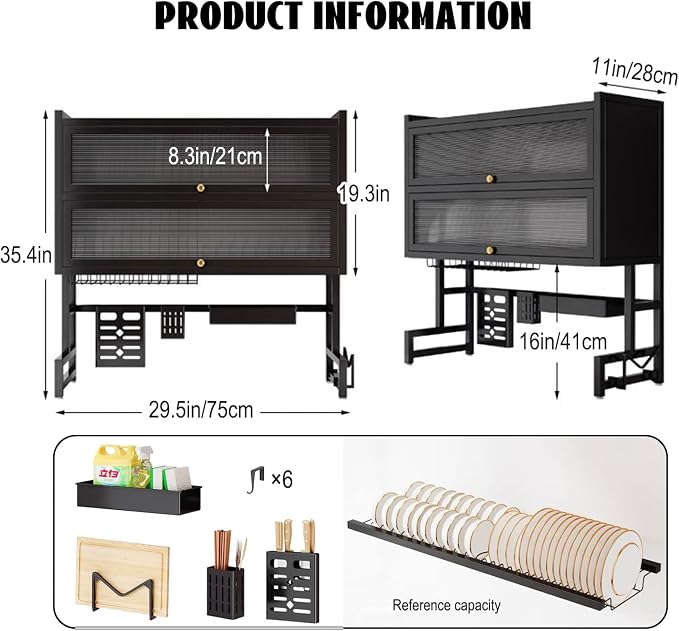 Over Sink Dish Drying Rack 2 Tier Stainless Steel Dish Drainer with Cover and Utensil Holders Large Capacity Space Saving Kitchen Organizer - Image 7