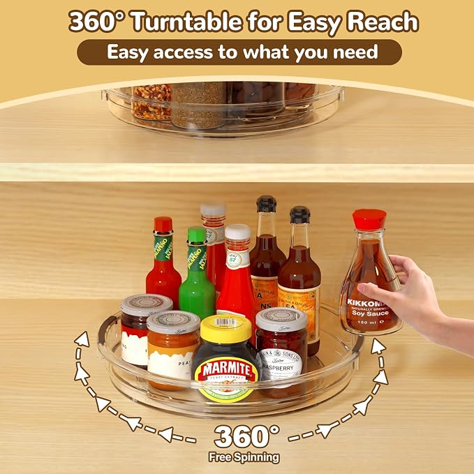 INCOSTAR Lazy Susan 2 Pack, 10.6 Inch Clear Turntable for Kitchen Cabinet | Rotating Spice Rack, Pantry Organizer and Storage, Bathroom Countertop Organizing for Makeup Vanity - Image 3