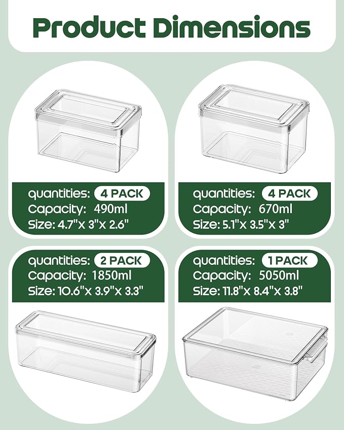 KEMETHY 11 Pack Refrigerator Organizers and Storage, Stackable Fridge Organizer Bins, BPA-Free Clear Plastic Fruit Storage Containers for Fridge, Kitchen, Fruits, Drinks, Produce, Vegetable - Image 2