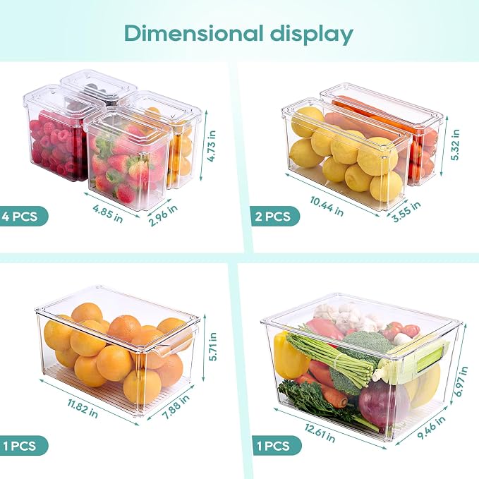 MUCHII 8 Pack Fridge Organizers, Clear Stackable Organizer Bins with Lids | Clear Plastic Stackable with Lids,Pantry Kitchen Organization,Fruit Veggie Produce,Soda Can,Meat Cheese Yogurt,Fridge - Image 3
