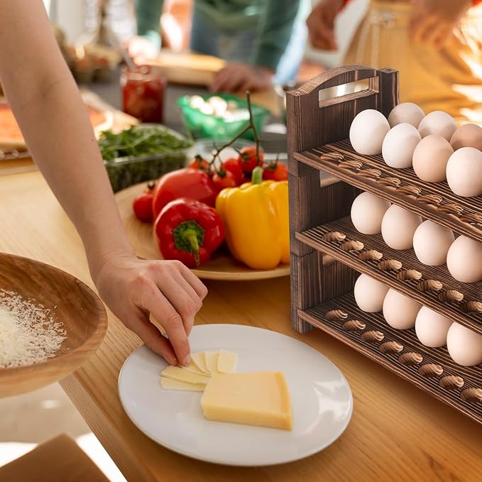 Wooden Egg Holder 2 Layer Rack Holders Countertop Stackable Quail Egg Sorter Storage Trays Organizer Display Stand Kitchen Rack Fits Duck, Turkey, Chicken Eggs,up to 36 Eggs, 2 Tier-Brown - Image 7